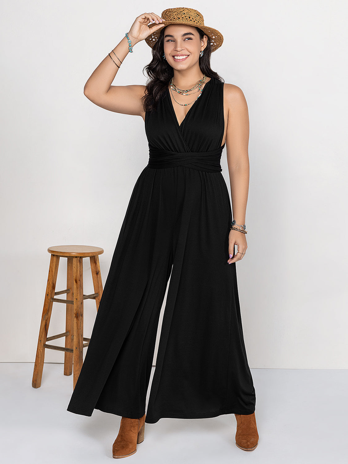 Plus Size V-Neck Wide Leg Jumpsuit Secondary image