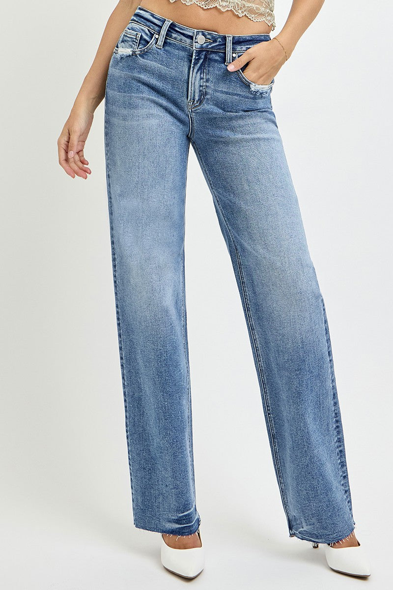 High Rise Straight Leg Jeans with Pockets Main image