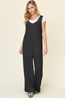 Texture Sleeveless Wide Leg Jumpsuit