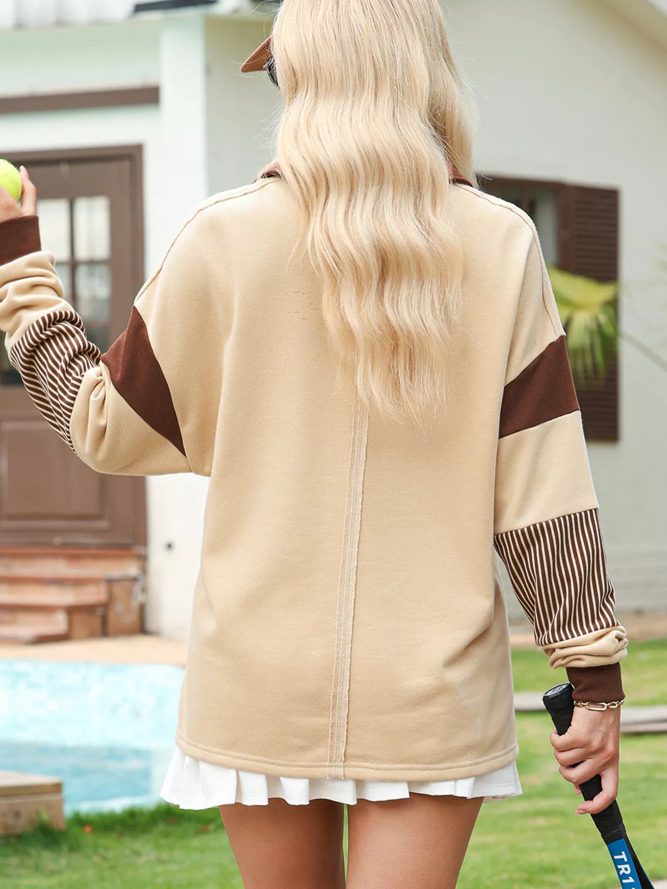 Color Block Rugby Polo Sweatshirt with Sequin & Patchwork Detail Secondary image