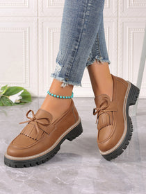 Leather Bow Platform Loafers