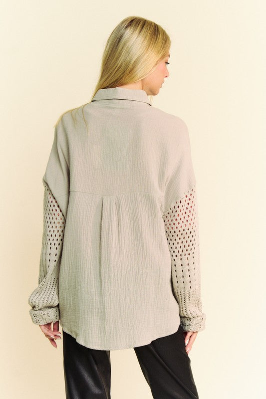 Crochet Sleeve Crinkled Texture Shirt Secondary image