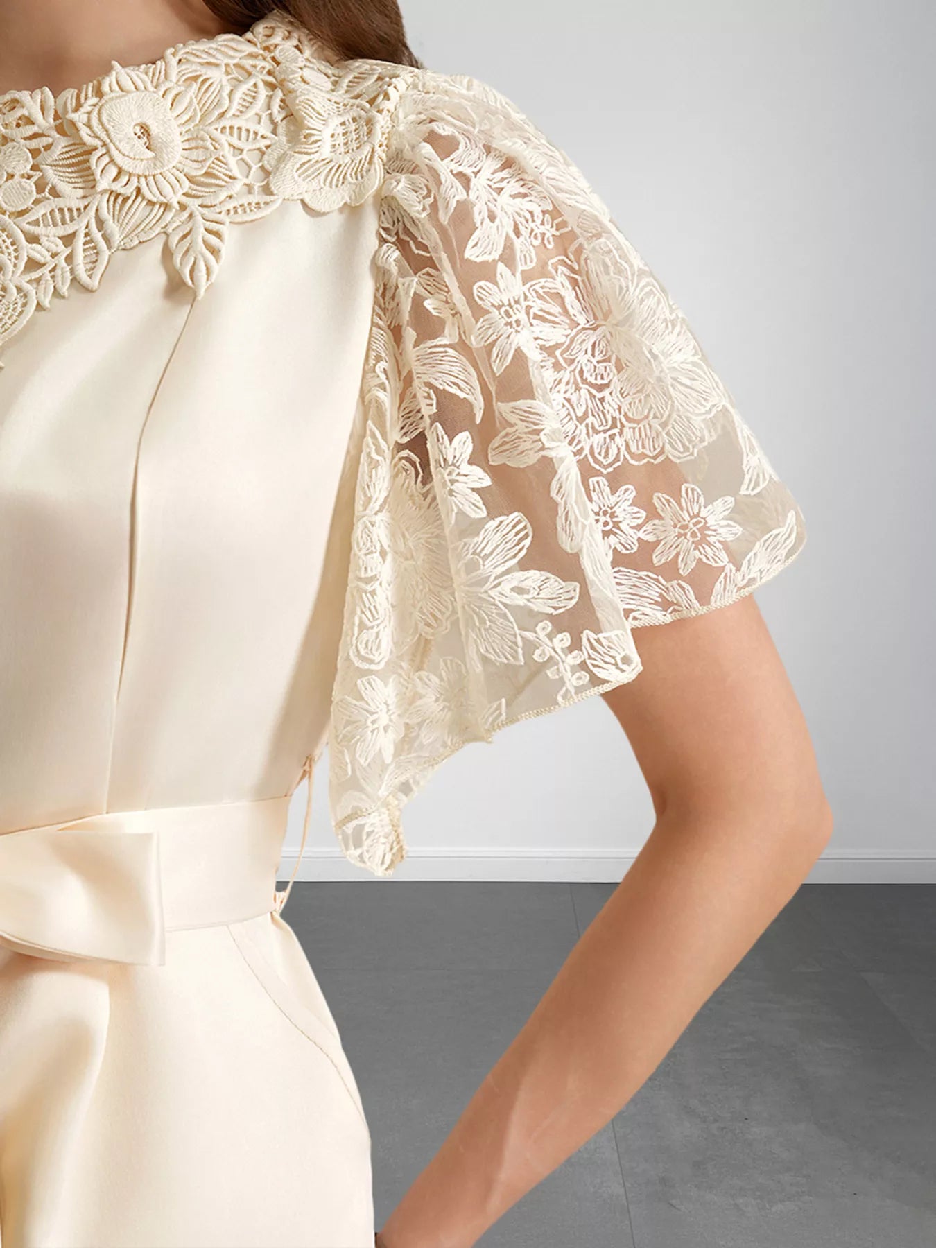 Lace Trim Belted Wide Leg Jumpsuit Secondary image