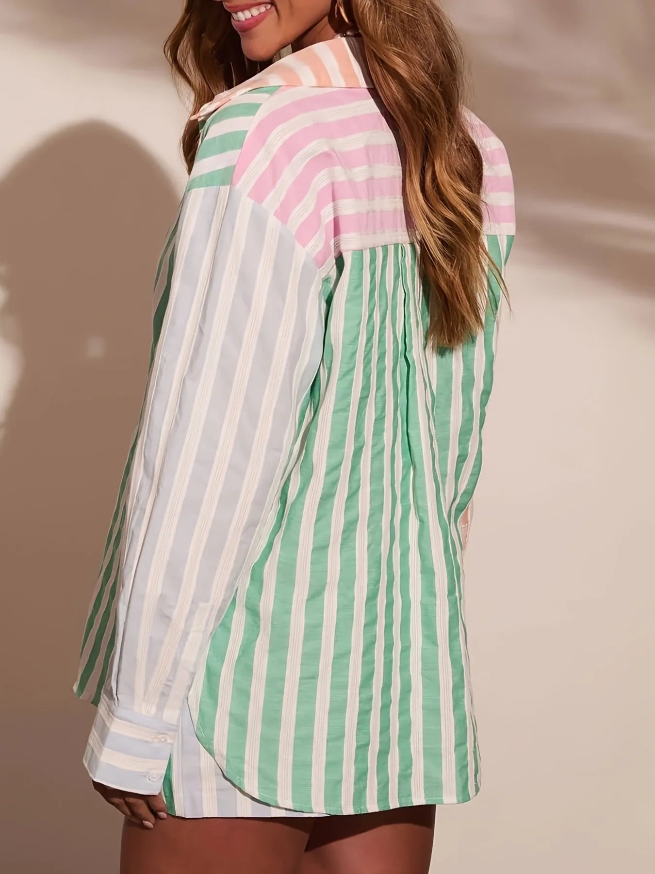 Striped Button Up Shirt and Shorts Set Secondary image