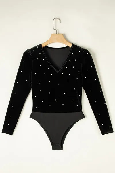 Pearl Detail V-Neck Long Sleeve Bodysuit Secondary image