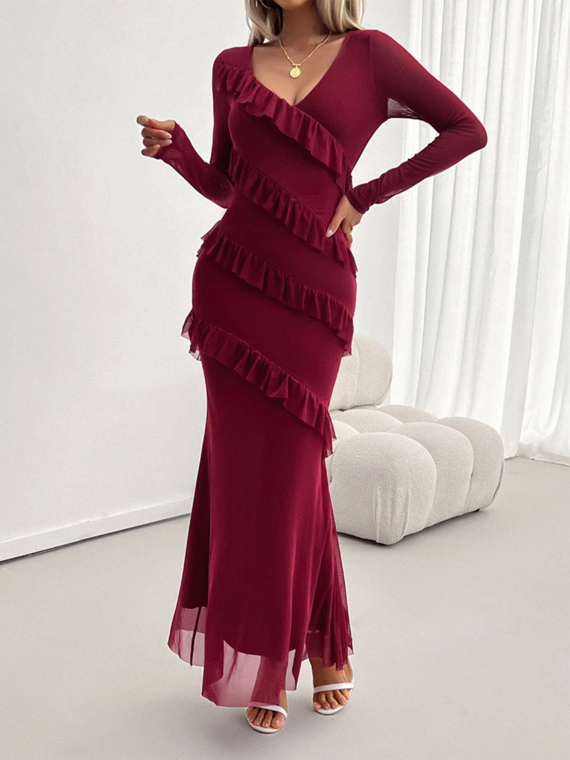 Ruffled Surplice Long Sleeve Maxi Dress Main image