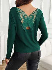 Long Sleeve Tee with Butterfly Back Lace Detail