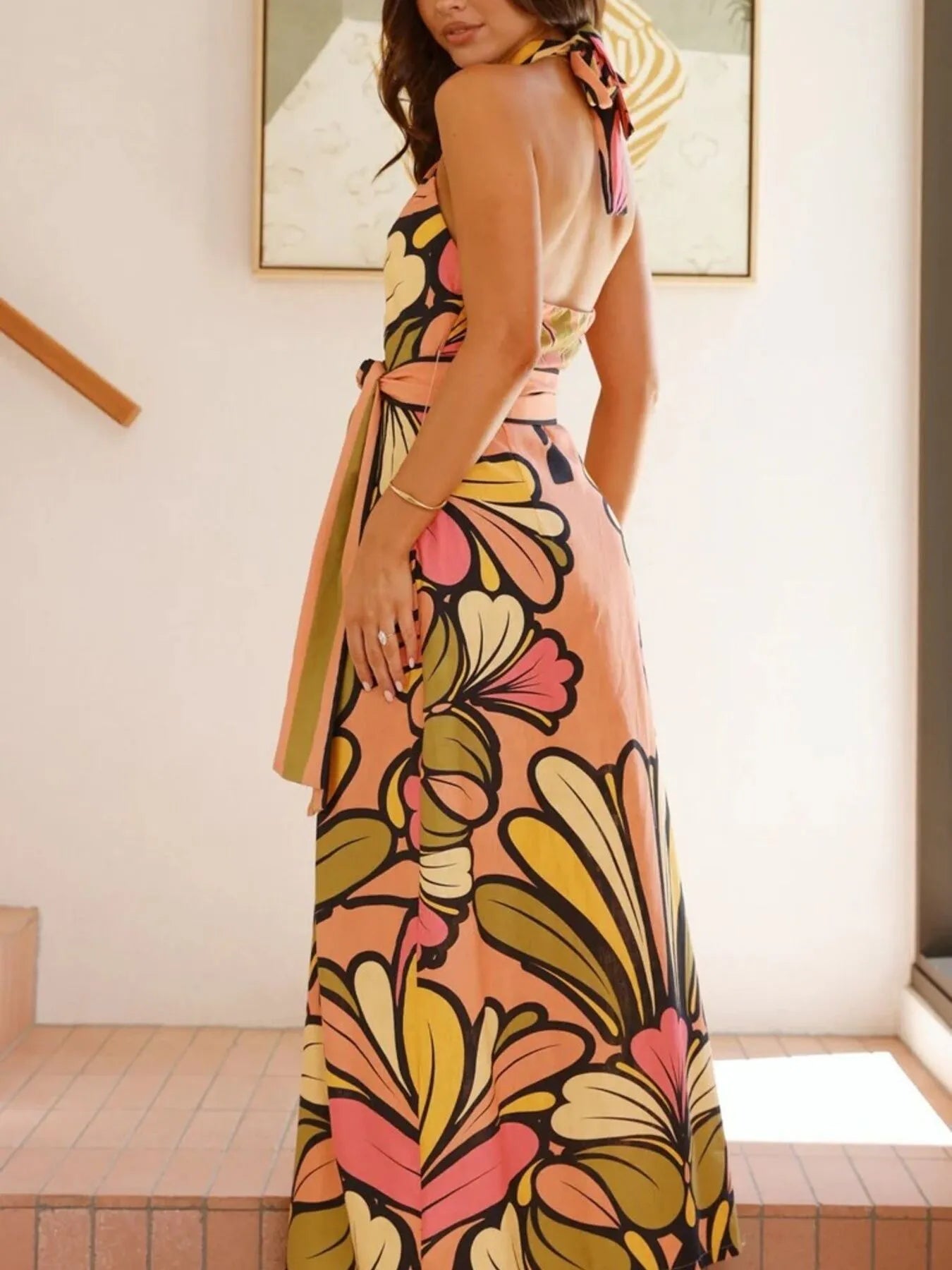 Printed Halter Neck Maxi Slip Dress Secondary image