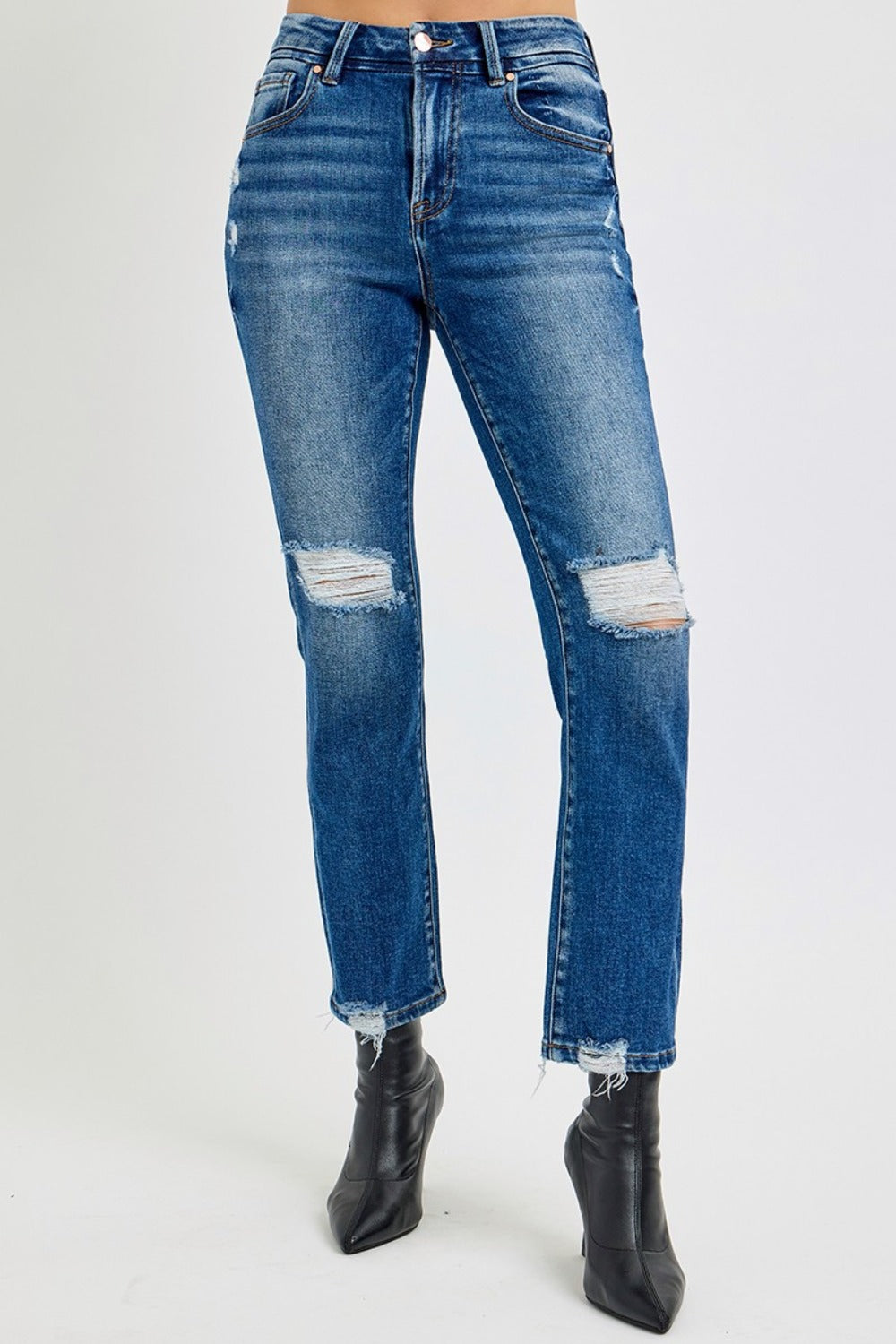 High Rise Distressed Crop Straight Jeans Main image