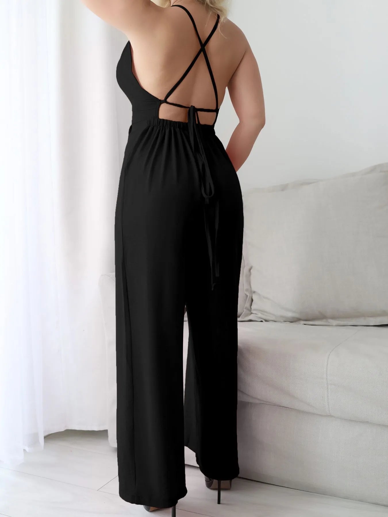 Crisscross Back V-Neck Wide Leg Jumpsuit Secondary image