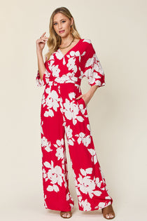 Printed Tie Back Wide Leg Jumpsuit