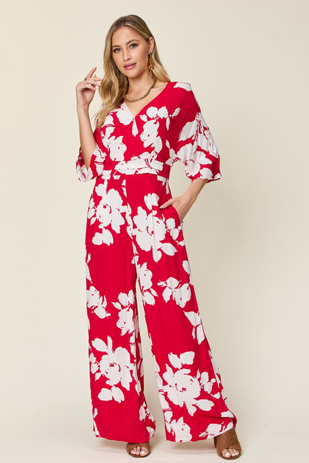 Printed Tie Back Wide Leg Jumpsuit