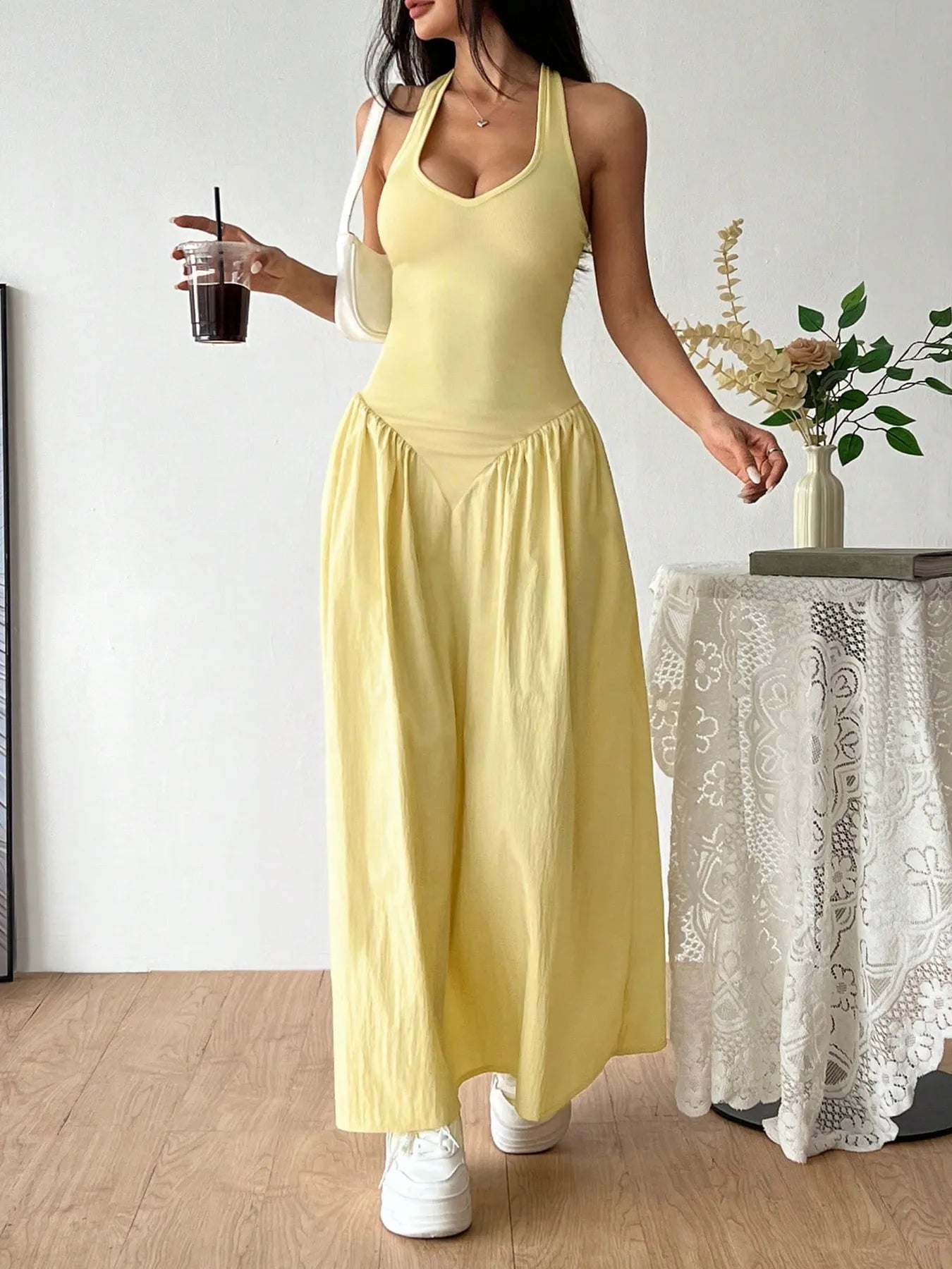 Halter Neck Maxi Dress - Flowy & Slightly Stretchy Secondary image