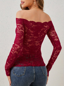 Off-Shoulder Lace Top with Long Sleeves