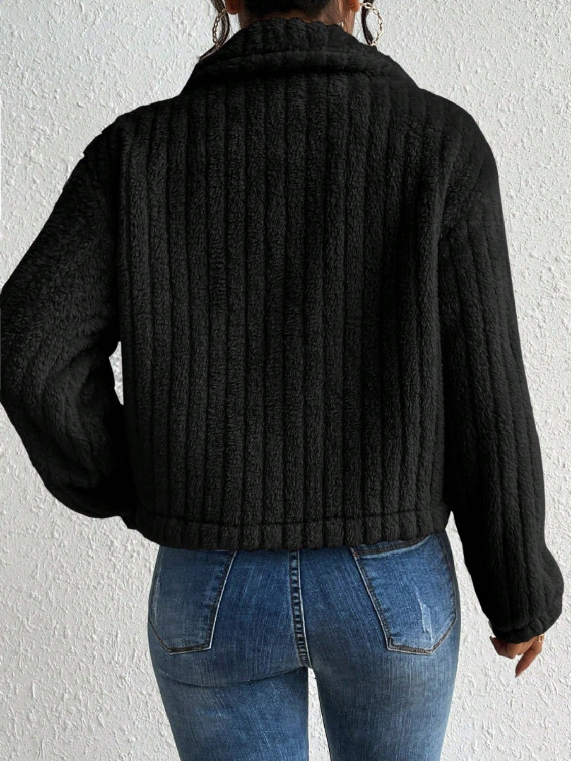 Fuzzy Button Up Collared Neck Jacket Secondary image