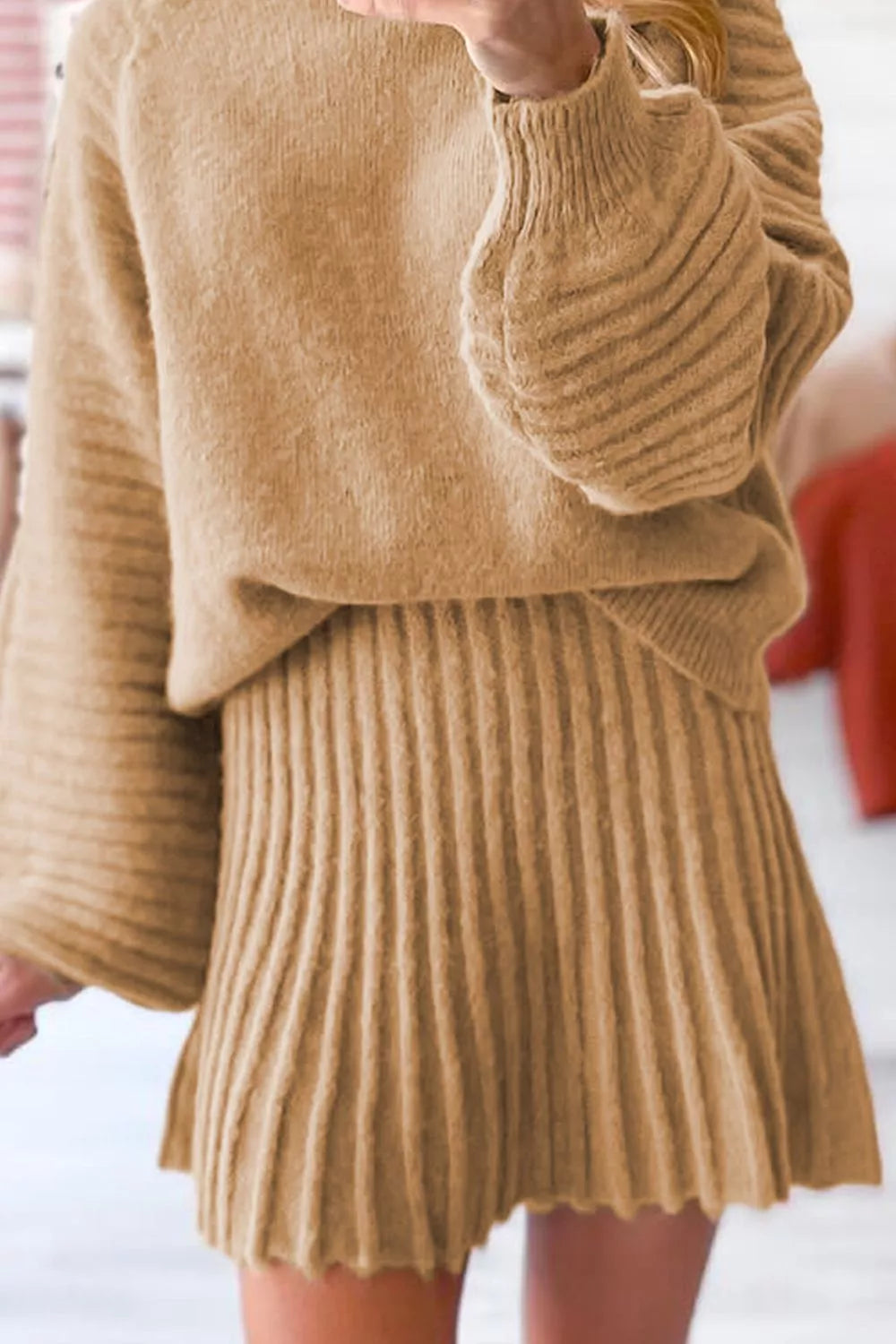 Ribbed Knit Two-Piece Set with Pleated Skirt Secondary image