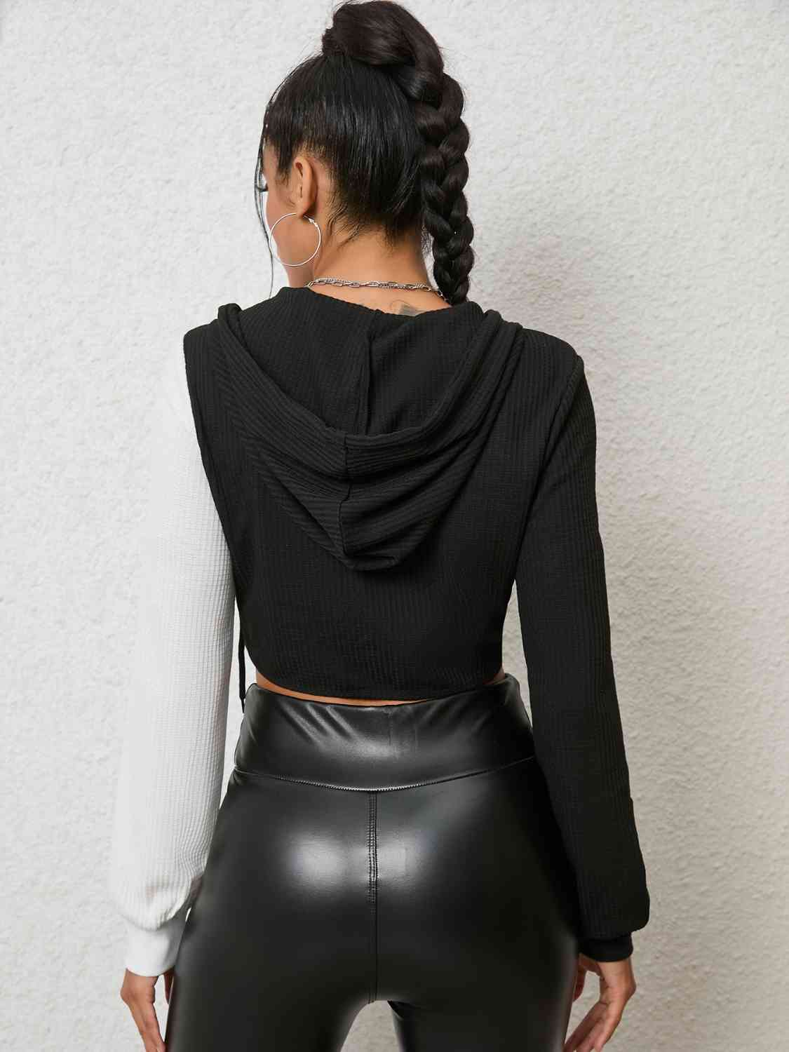 Two-Tone Crisscross Long Sleeve Hoodie Secondary image