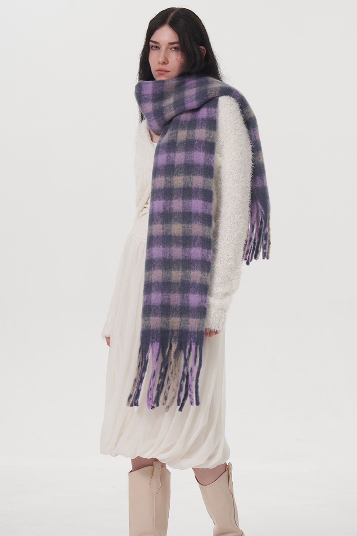 Fringe Plaid Polyester Scarf Secondary image