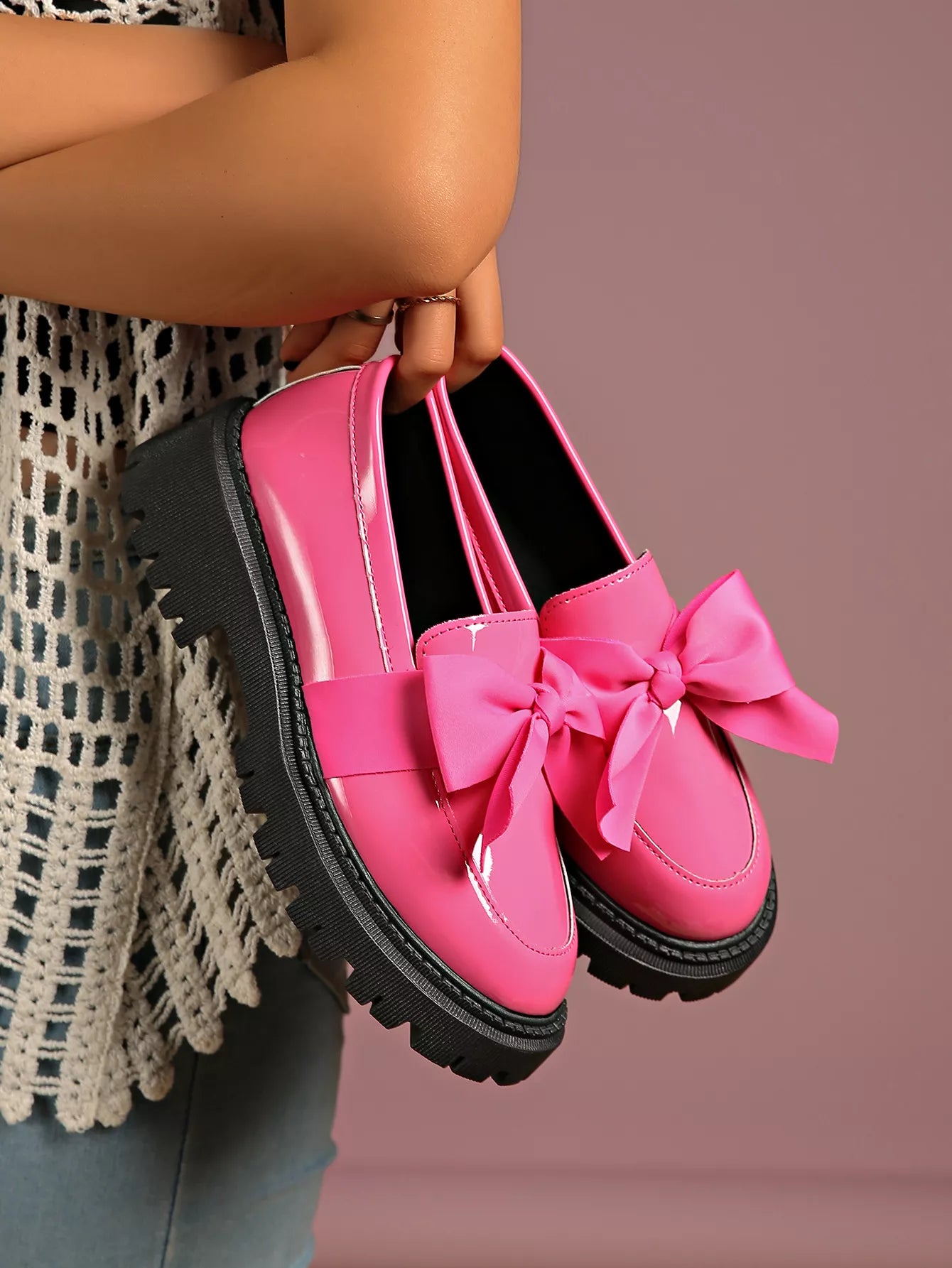 Bow Detail Mid-Heel Loafers in Vegan Leather Secondary image