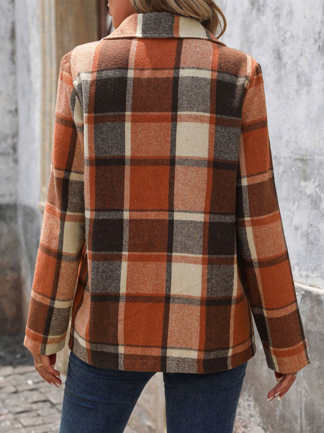 Plaid Button Down Lapel Collar Blazer Secondary image