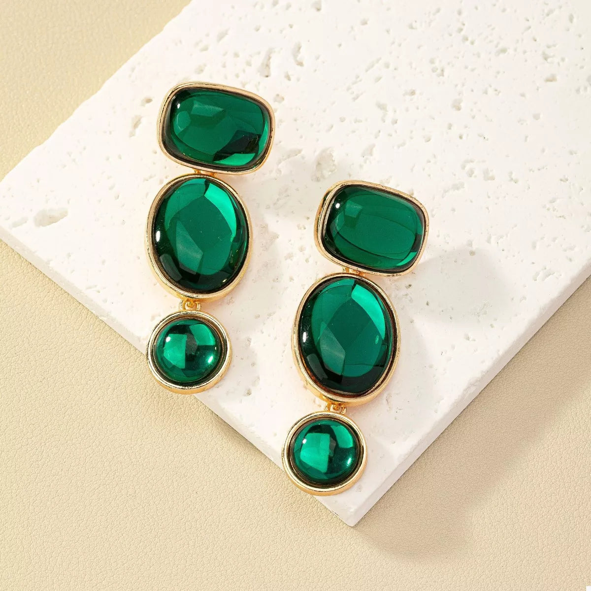 Geometric Resin Drop Earrings in 18K Gold-Plated Frame Secondary image