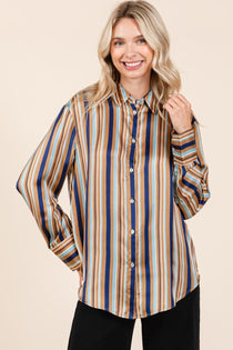 Striped Button Down Satin Shirt