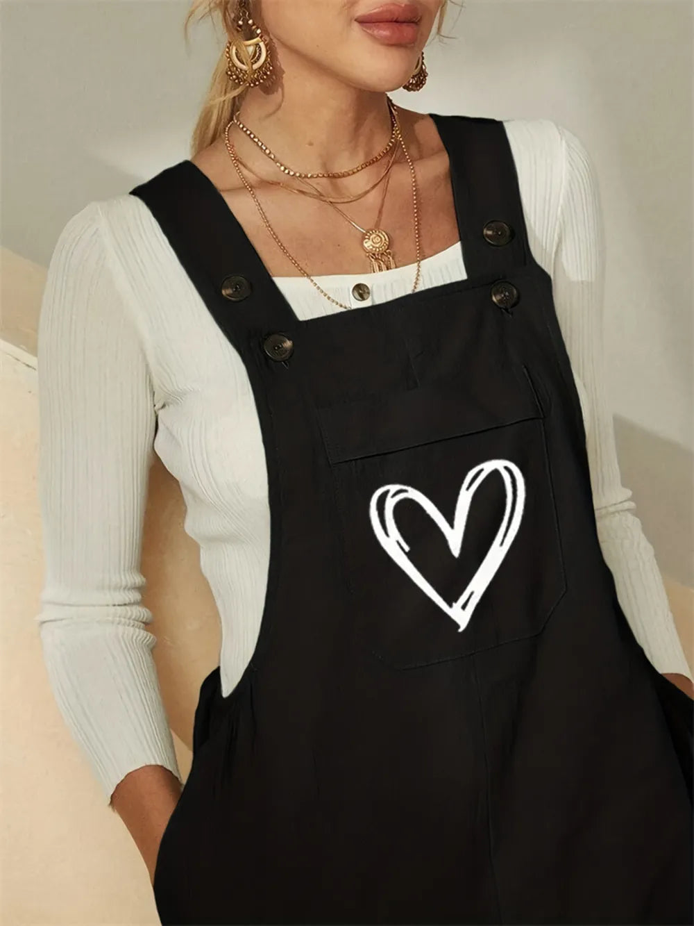 Heart Square Neck Wide Strap Overalls Secondary image
