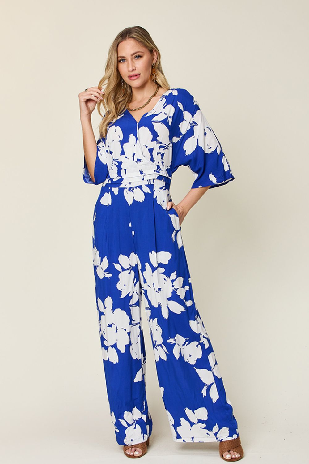 Printed Tie Back Wide Leg Jumpsuit