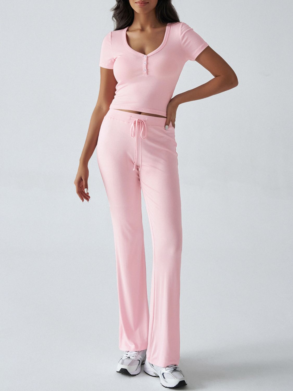 Short Sleeve Top and Drawstring Pants Set