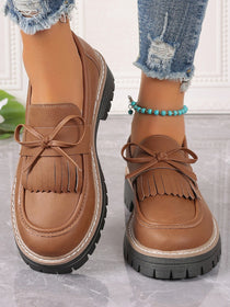 Leather Bow Platform Loafers