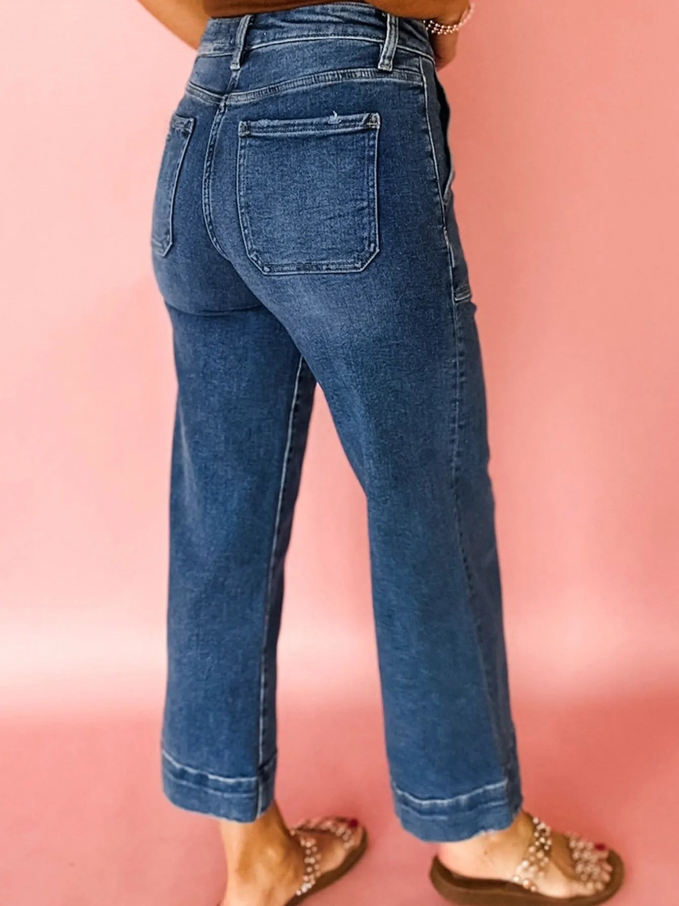 Cropped Wide Leg Jeans - High Rise with Pockets Secondary image