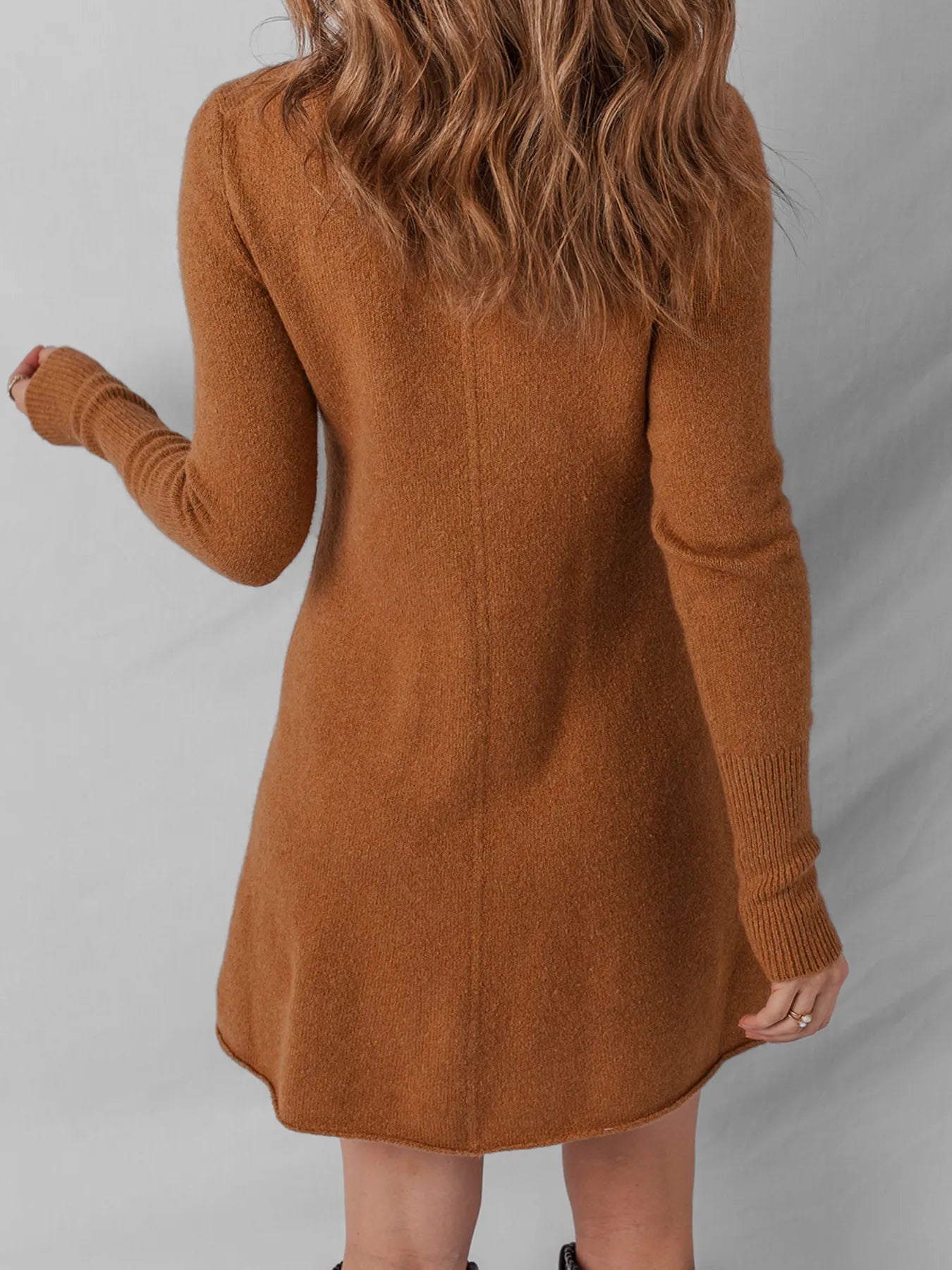 Ribbed Detail Solid Color Mini Sweater Dress Secondary image