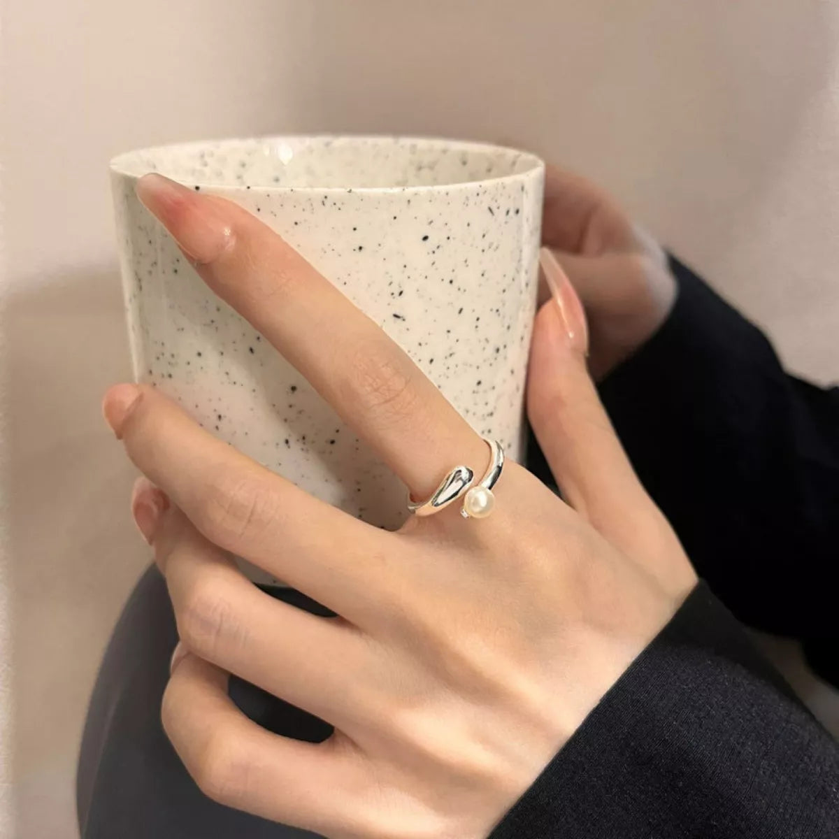 Platinum Plated Freshwater Pearl Bypass Ring Secondary image