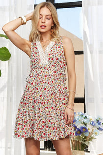 Lace Detail V-Neck Sleeveless Mini Dress