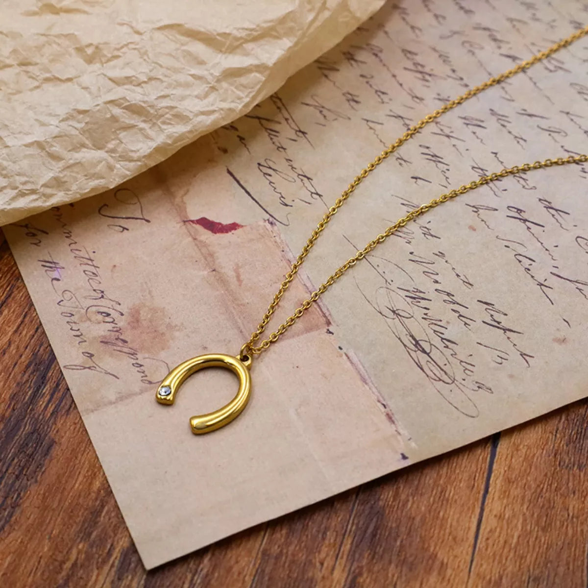 Gold Plated Horseshoe Pendant Necklace Secondary image