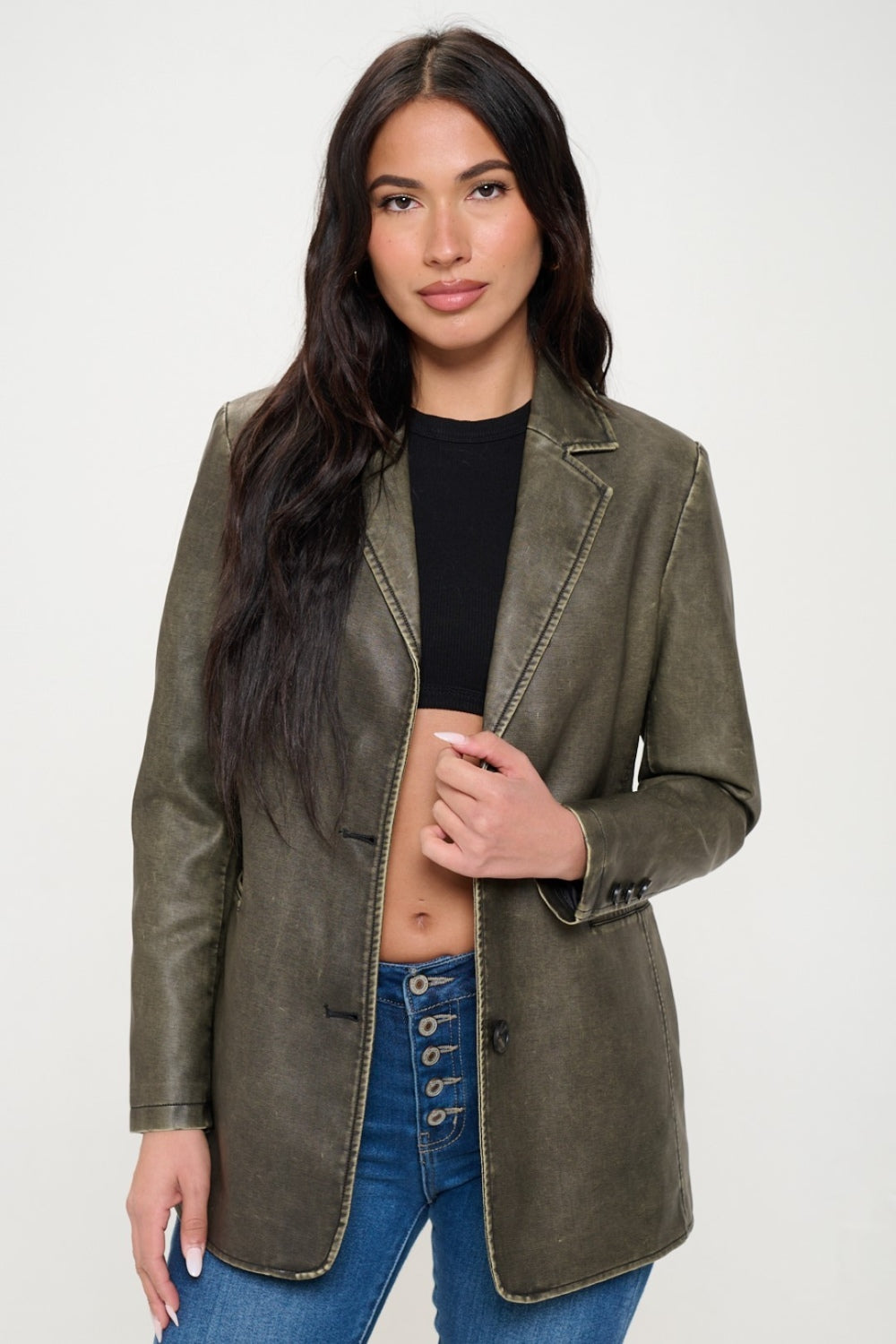 Single-Breasted Vegan Leather Blazer Main image