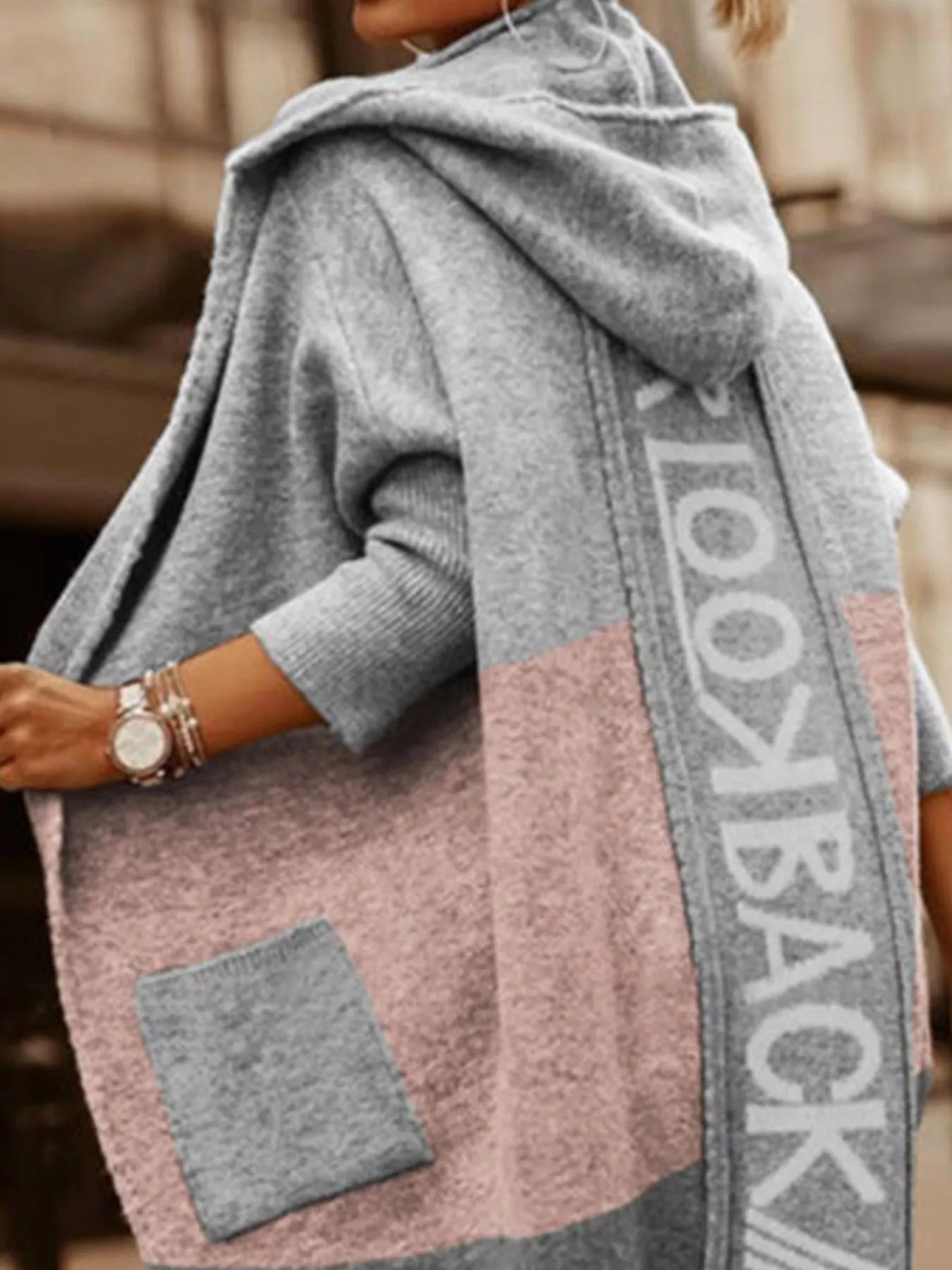 Full Size Color Block Cardigan with Hood and Pockets Secondary image