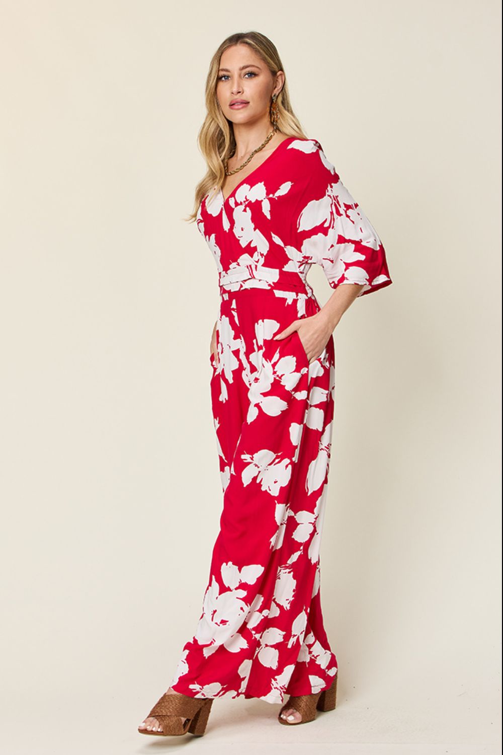 Printed Tie Back Wide Leg Jumpsuit