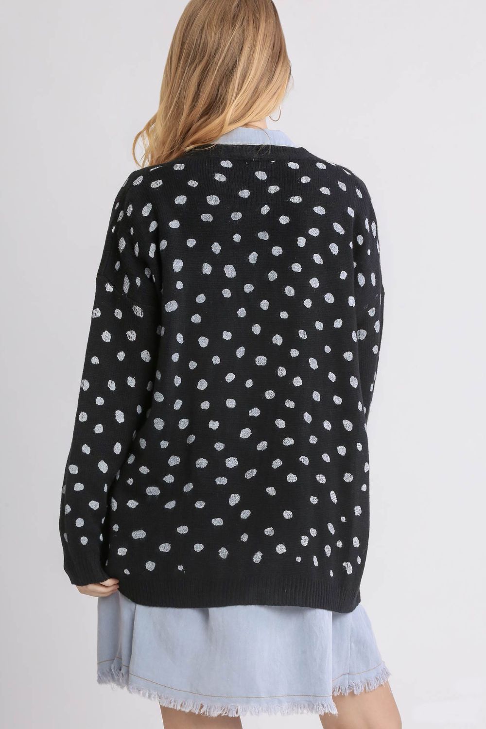 Polka Dot Open Front Drop Shoulder Cardigan Secondary image