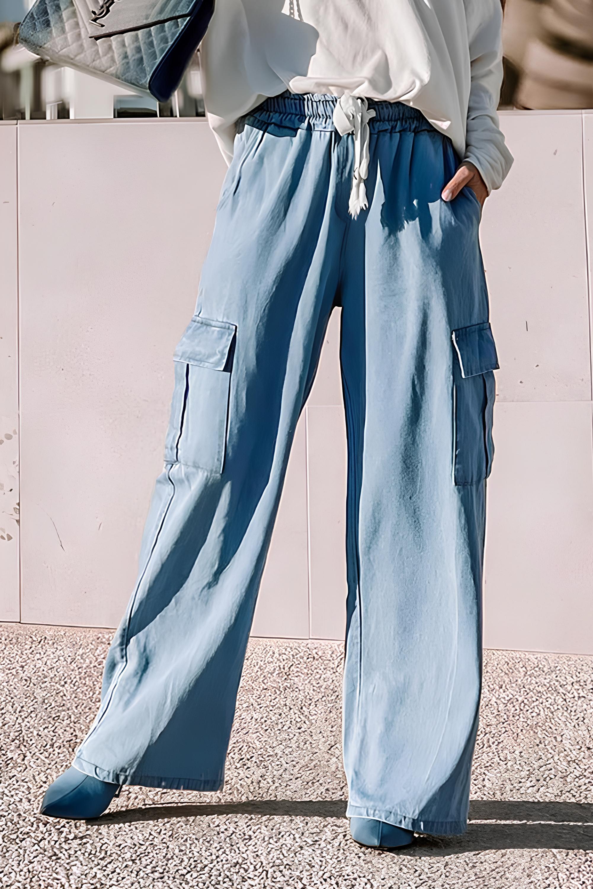 Drawstring Cargo Pocket Wide Leg Jeans Main image