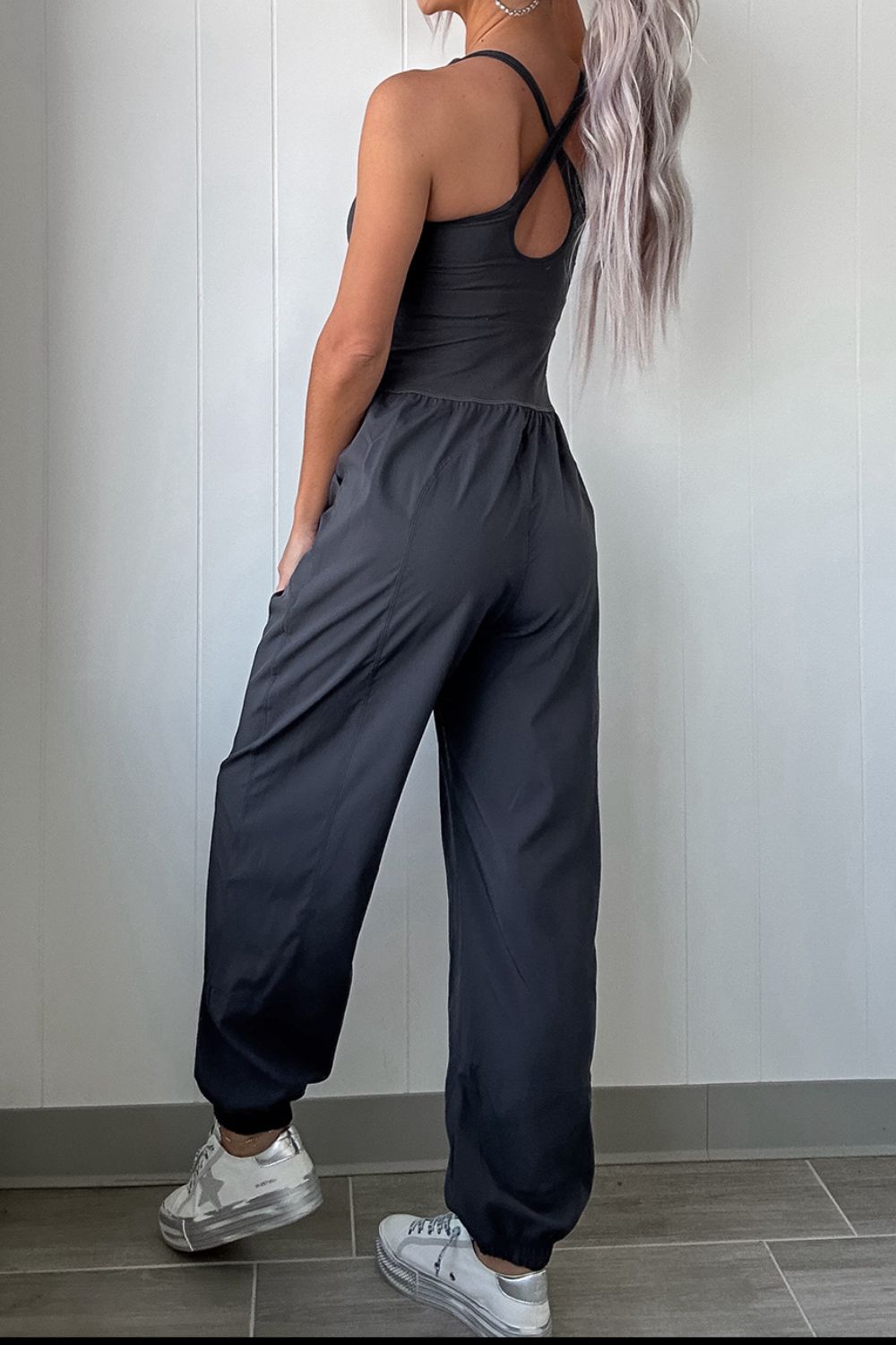Cutout Square Neck Wide Strap Active Jumpsuit Secondary image