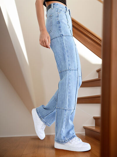 High Waist Straight Jeans with Pockets Secondary image