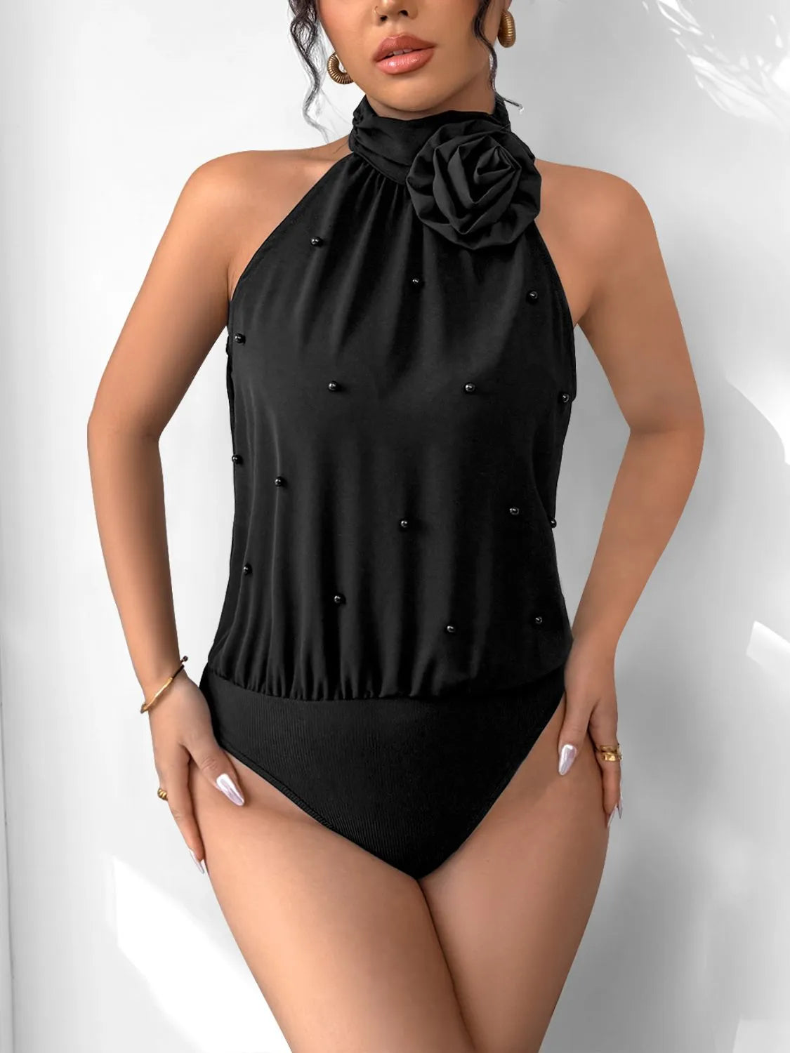 3D Flower Bodysuit with Grecian Neckline Secondary image