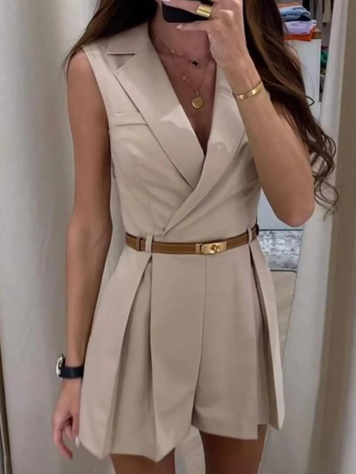 Solid Sleeveless Surplice Romper Secondary image
