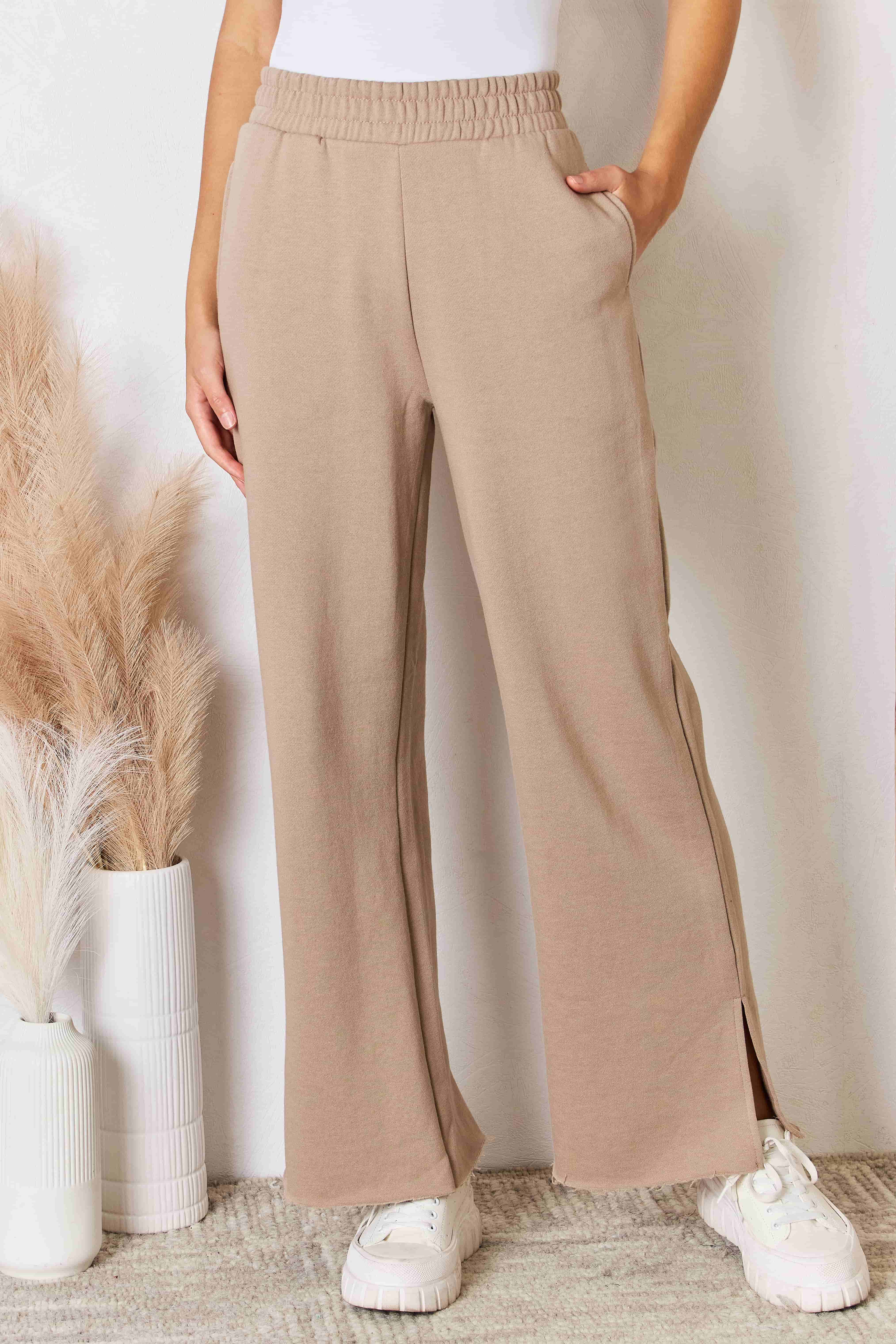 Wide Waistband Slit Wide Leg Pants Main image