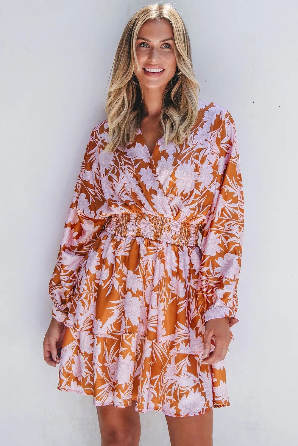 Smocked Printed Long Sleeve Mini Dress Secondary image