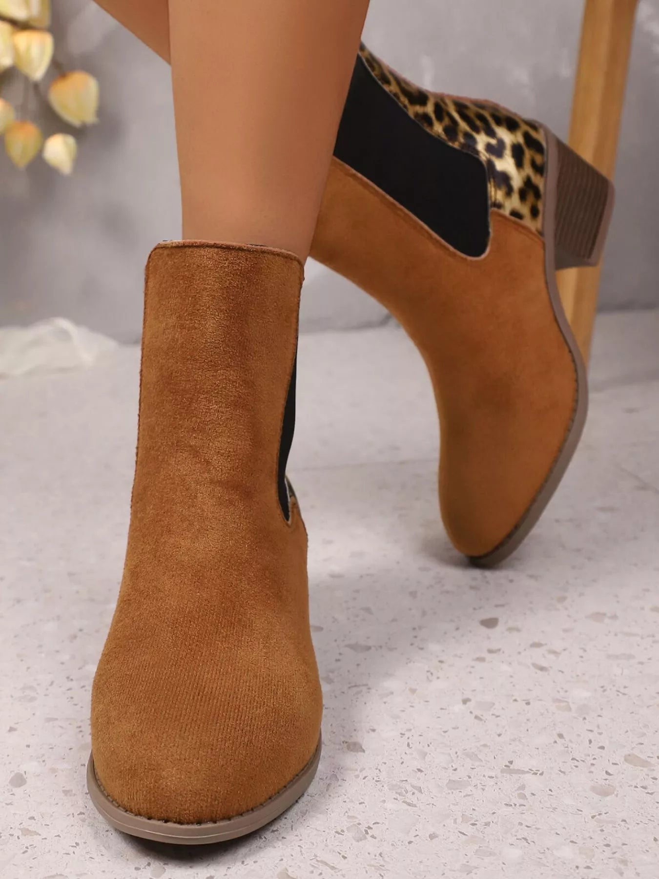Leopard Print Chelsea Ankle Boots with Block Heel Secondary image