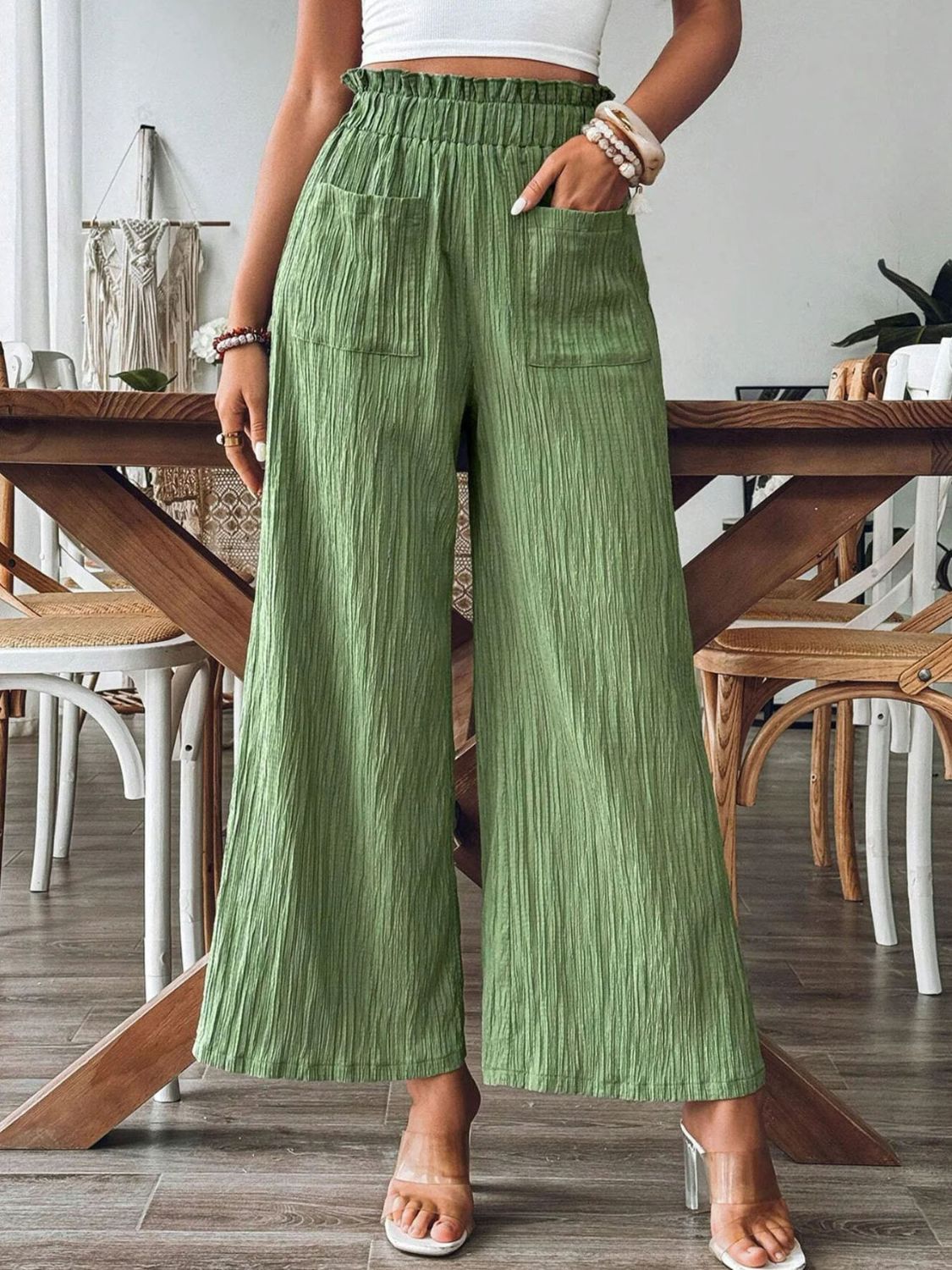 Pocketed Elastic Waist Wide Leg Pants Main image