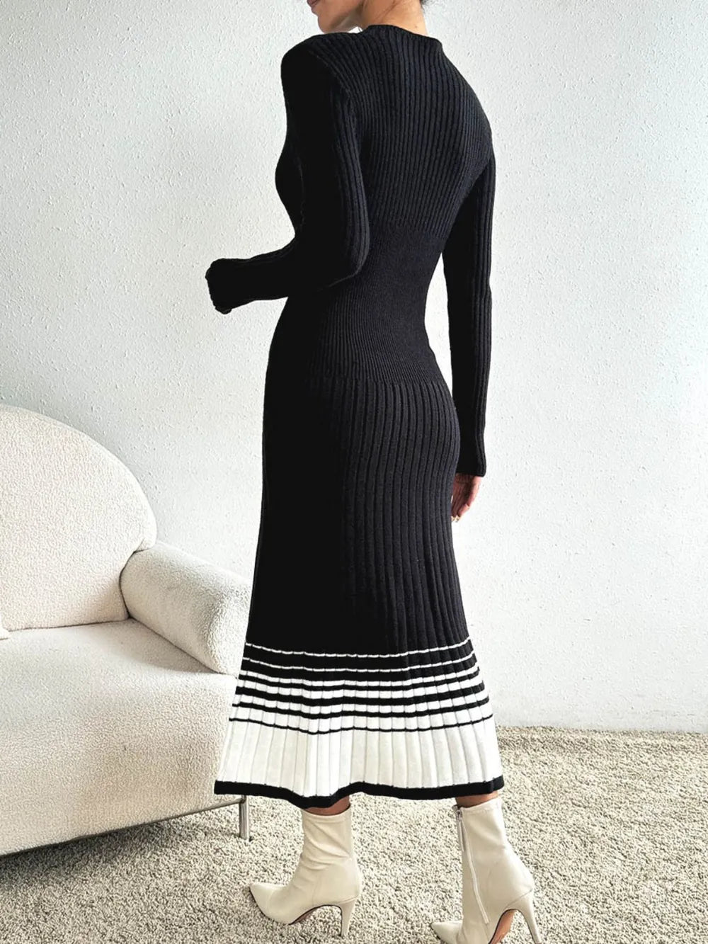 Contrast Mock Neck Long Sleeve Sweater Dress Secondary image