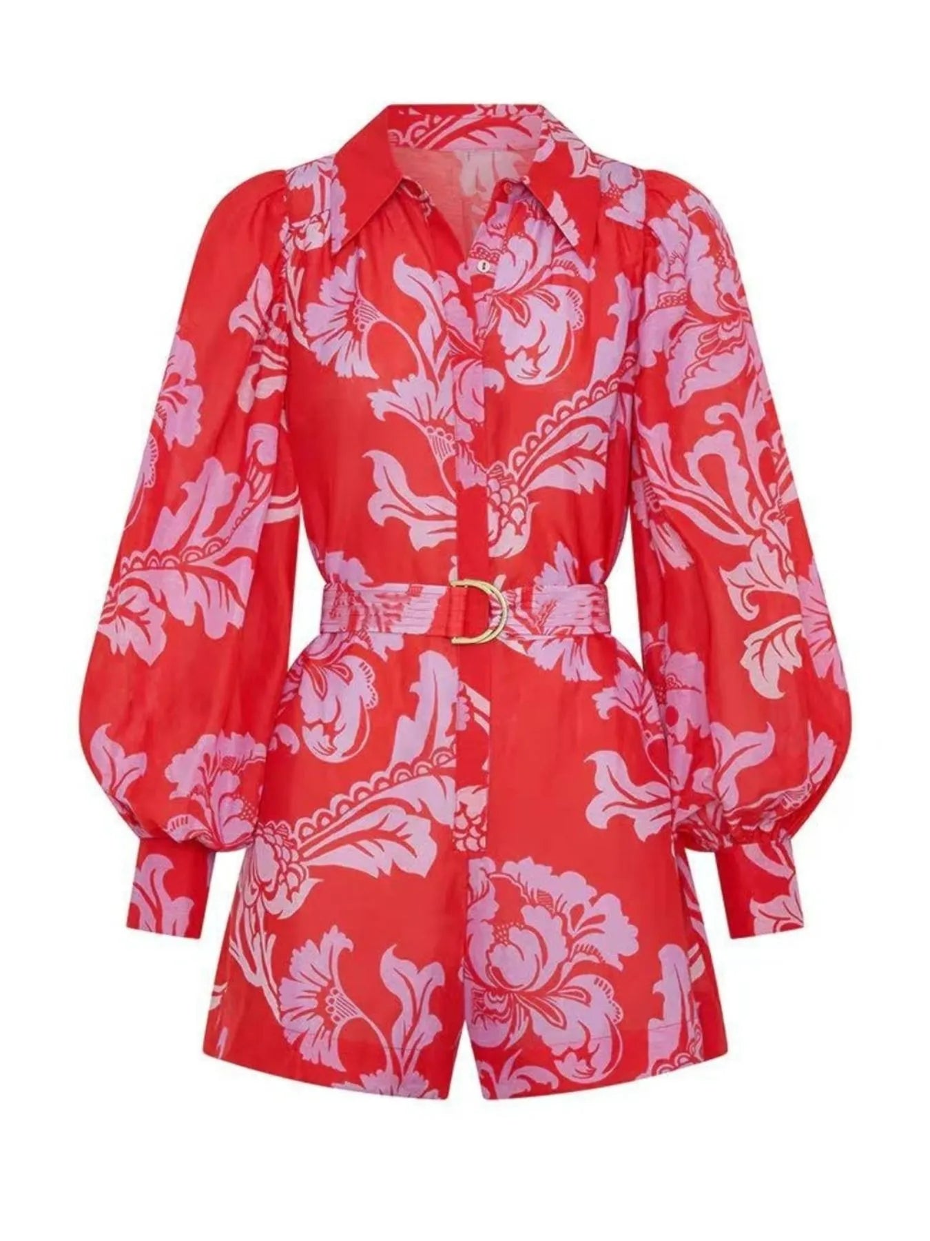 Printed Long Sleeve Belted Romper Secondary image